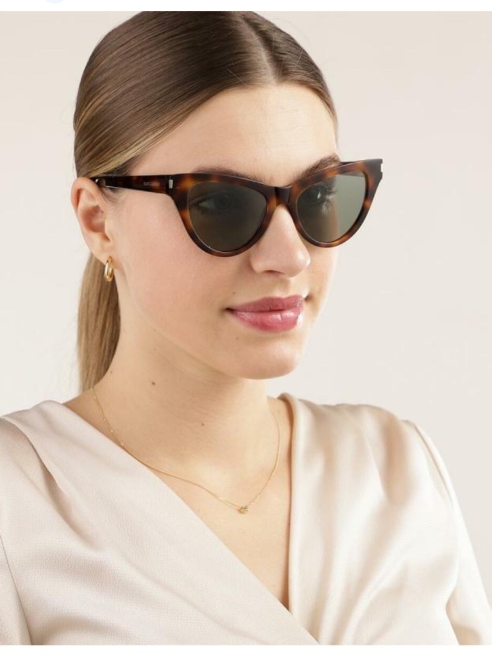 SAINT LAURENT 425 YSL SL425 003 Brown Havana Green Cat Eye Classic Sunglasses